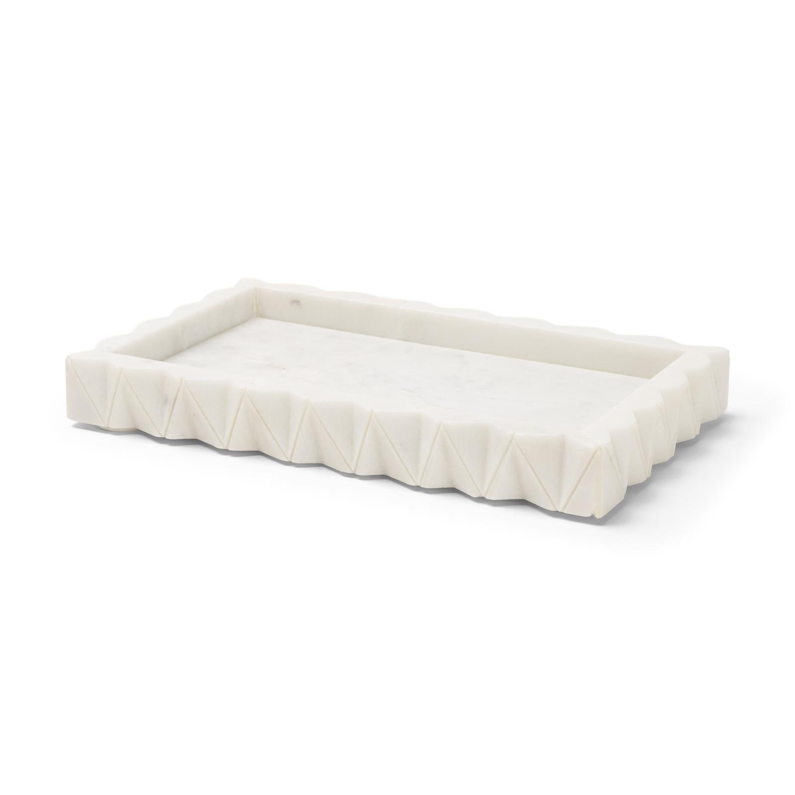 Mercana Camellia Rectangular White Marble Scalloped Tray