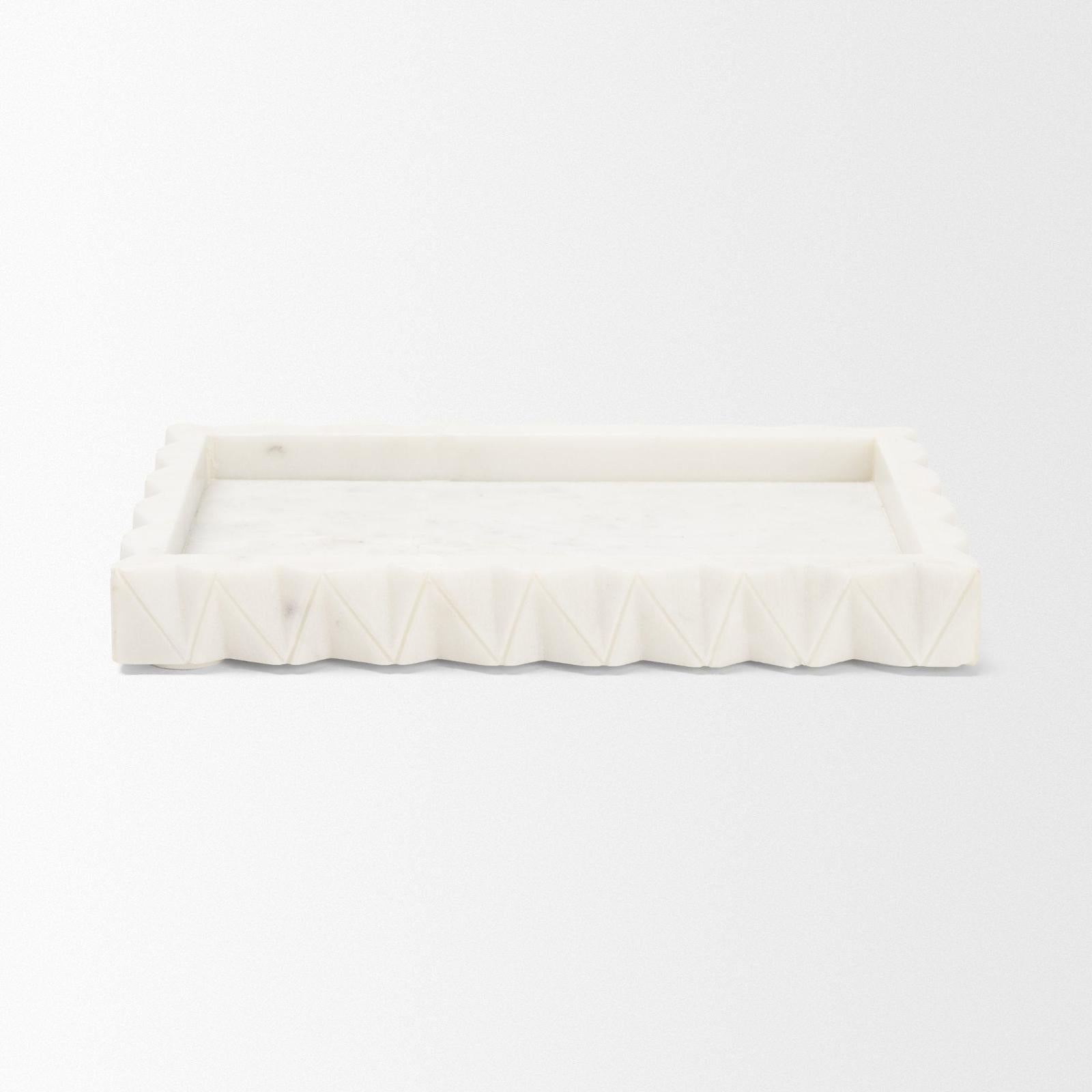 Mercana Camellia Rectangular White Marble Scalloped Tray