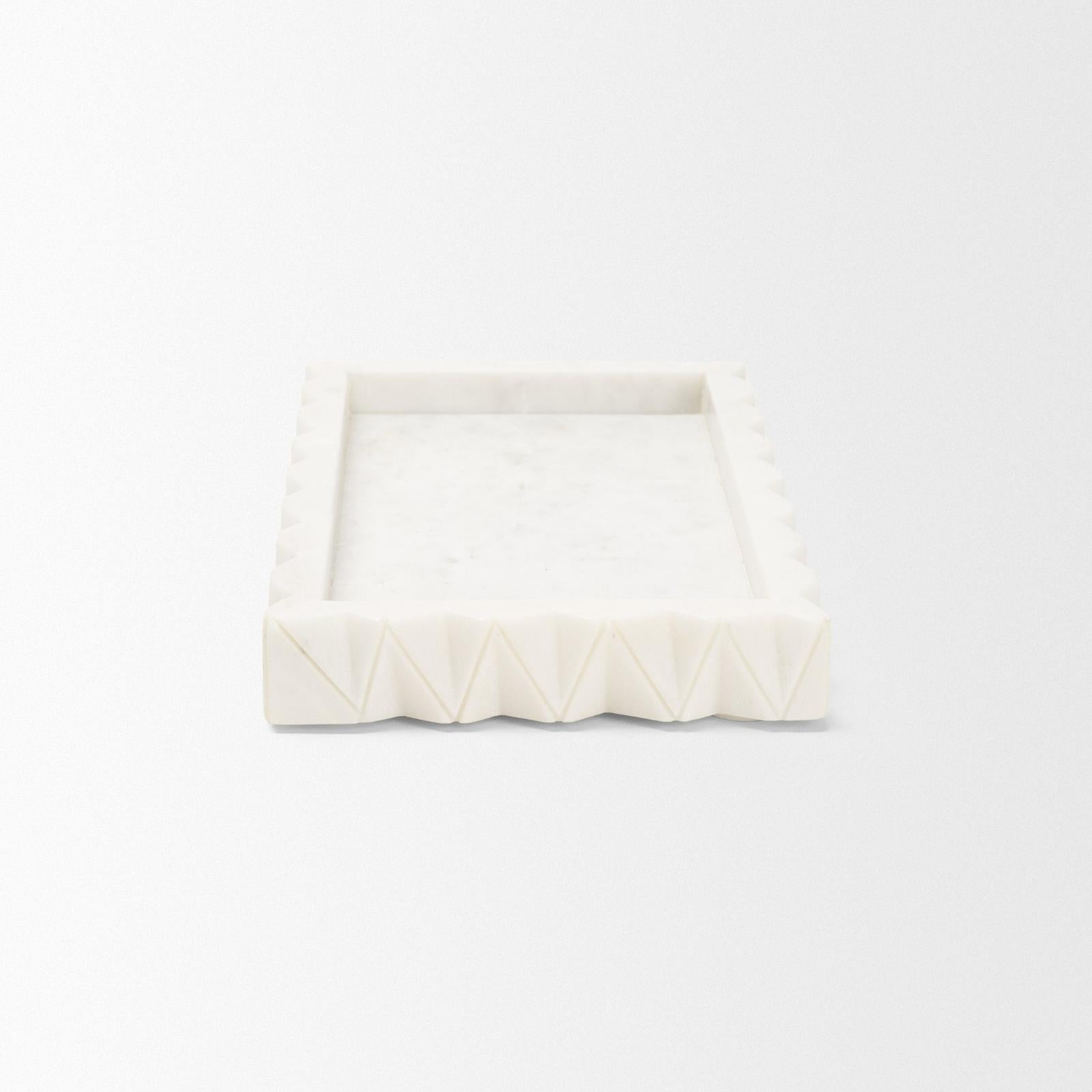 Mercana Camellia Rectangular White Marble Scalloped Tray