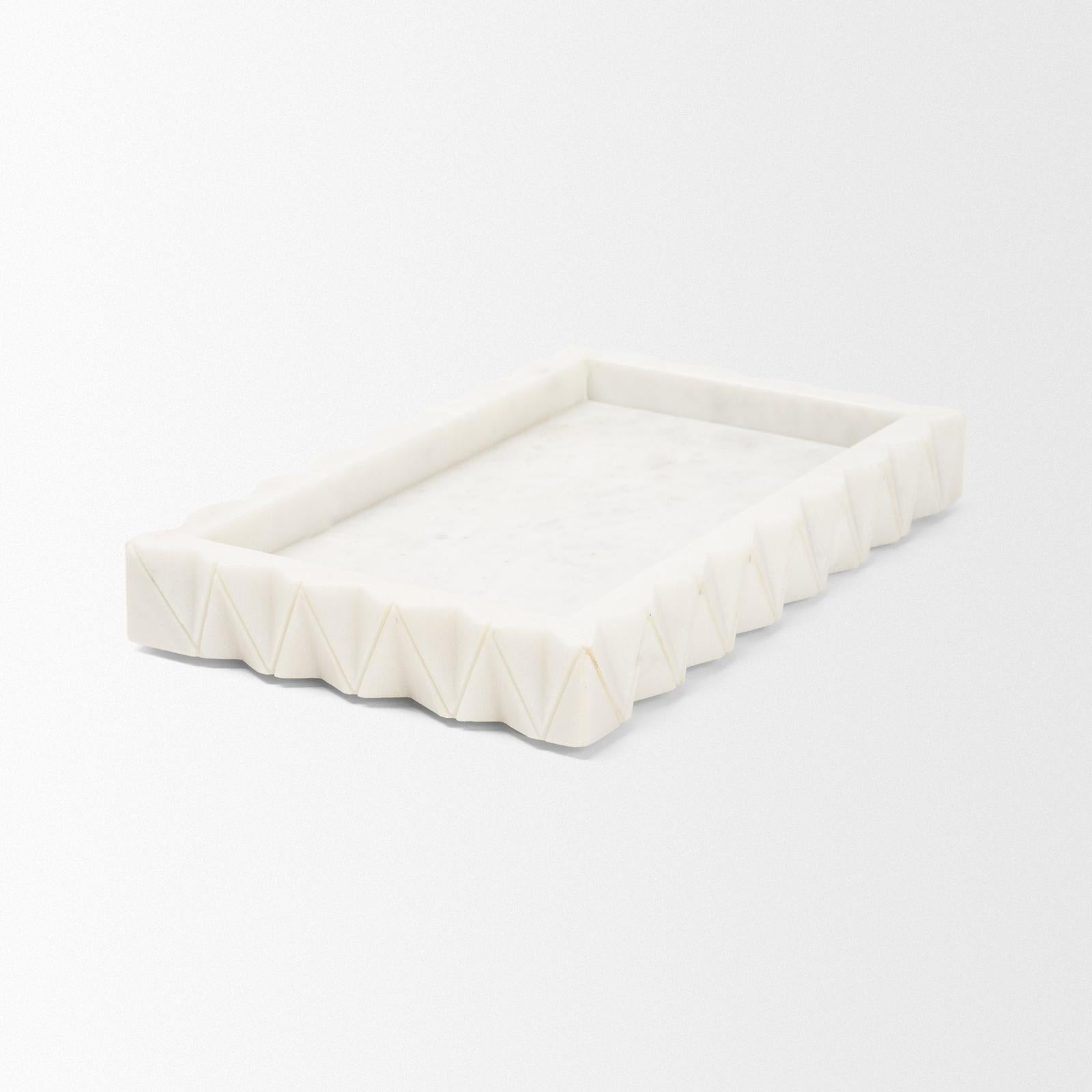 Mercana Camellia Rectangular White Marble Scalloped Tray