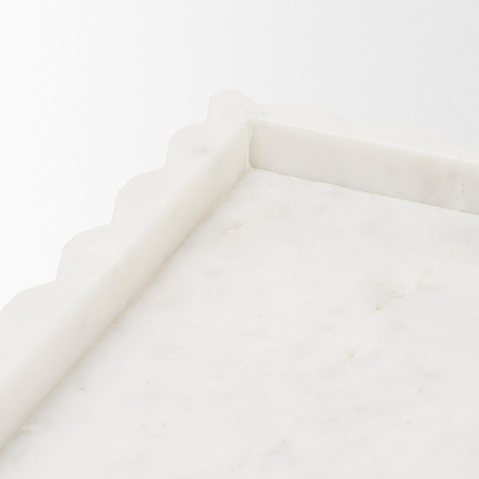 Mercana Camellia Rectangular White Marble Scalloped Tray