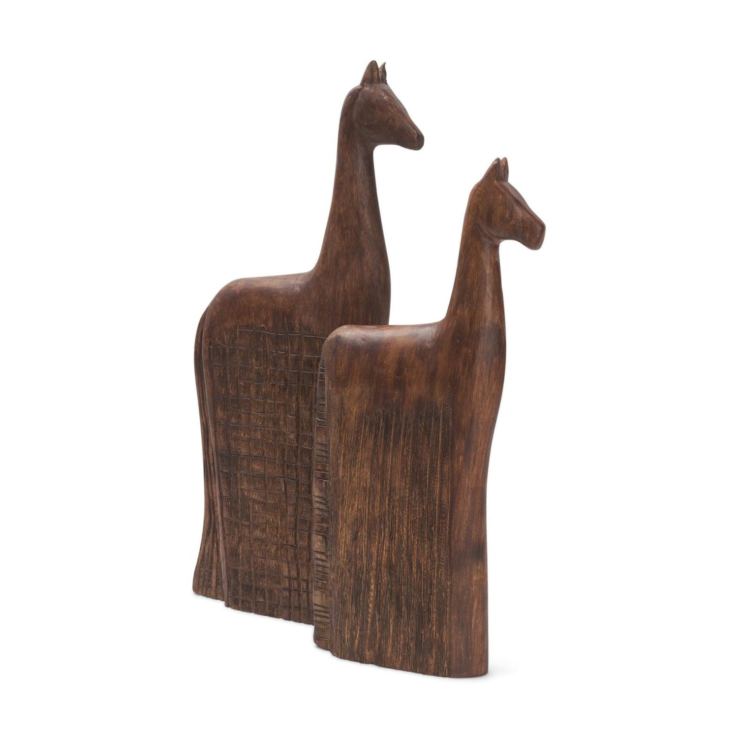 Mercana Farasi Medium Brown Wood Carved Horse Object - Set of 2