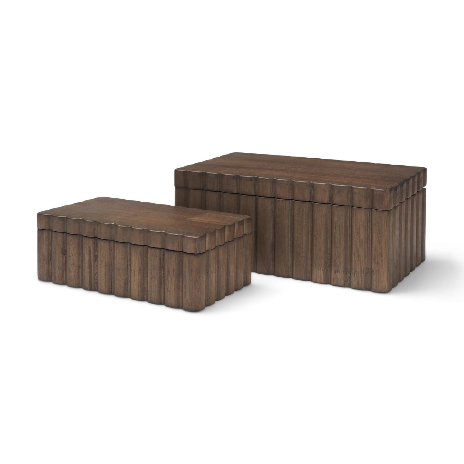 Mercana Strata Fluted Walnut Wood Decorative Box Set