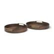 Mercana Langford Walnut Wood w/ Brass Handles Decorative Tray Set