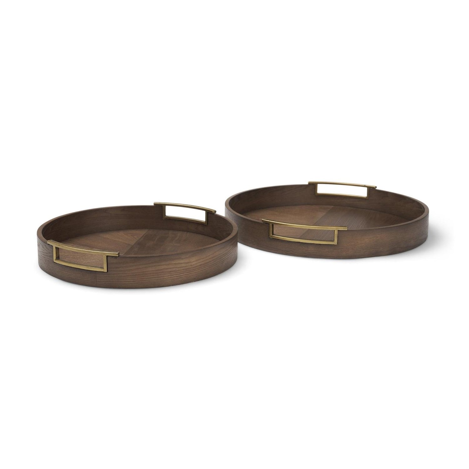 Mercana Langford Walnut Wood w/ Brass Handles Decorative Tray Set