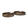 Mercana Langford Walnut Wood w/ Brass Handles Decorative Tray Set