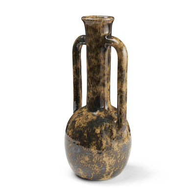 Mercana Aven Mottled Brown Glazed Ceramic Tall Neck Decorative Vase w/ Handles