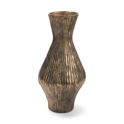Mercana Patine Metal Fluted Hourglass Decorative Vase