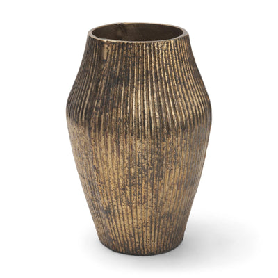 Mercana Patine Wide Metal Fluted Decorative Vase