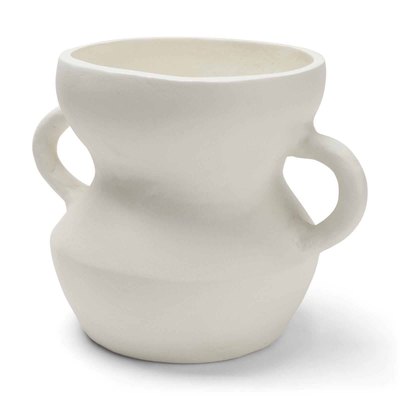 Mercana Mika Wide White Ceramic Vase w/ Handles