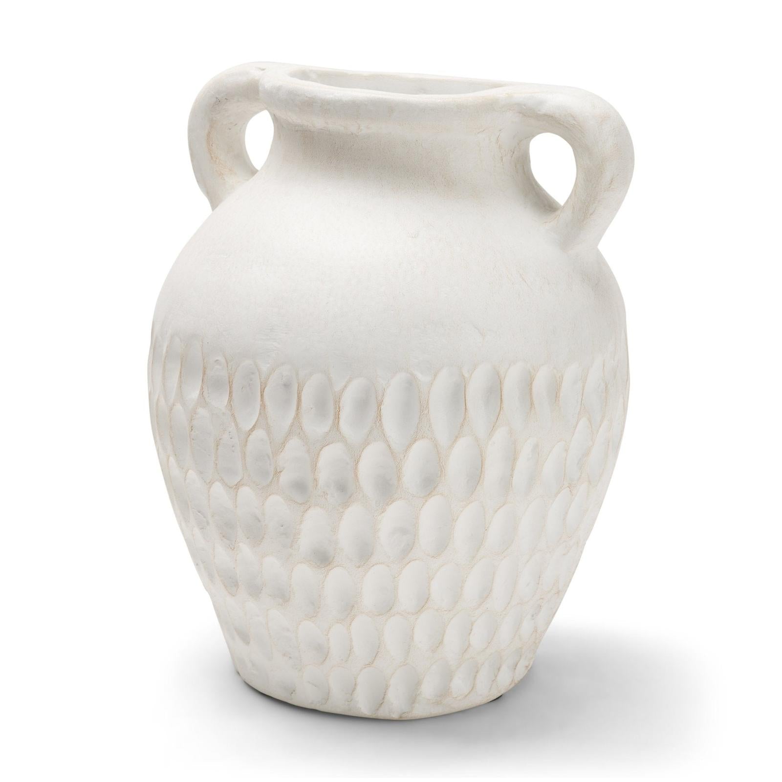 Mercana Basma White Scale Textured Ceramic Vase w/ Handles