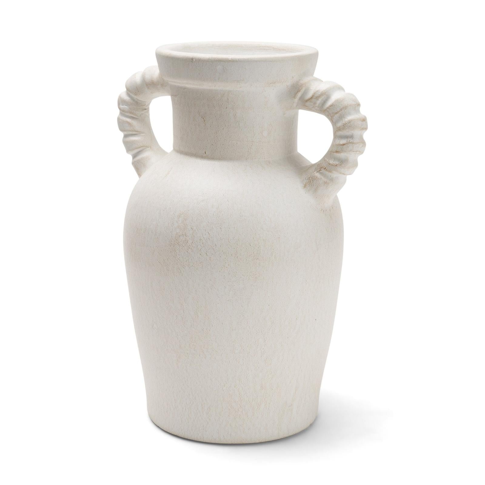 Mercana Trenza White Ceramic Vase w/ Twisted Handles