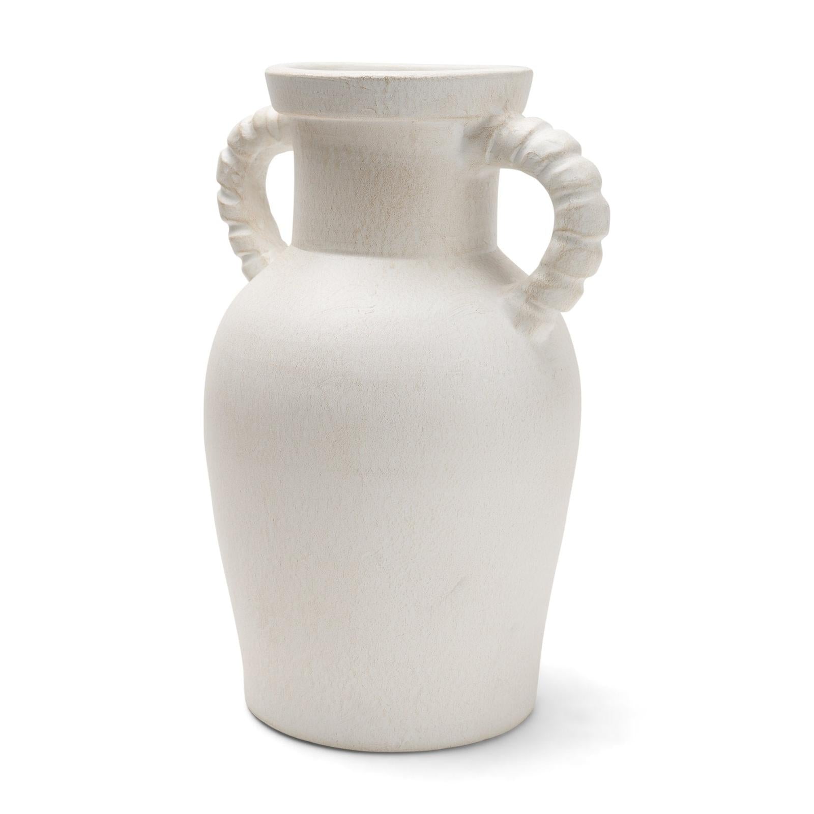 Mercana Trenza White Ceramic Vase w/ Twisted Handles