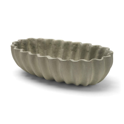 Mercana Camelia Fluted Sage Green Paper Mache Long Centerpiece Bowl