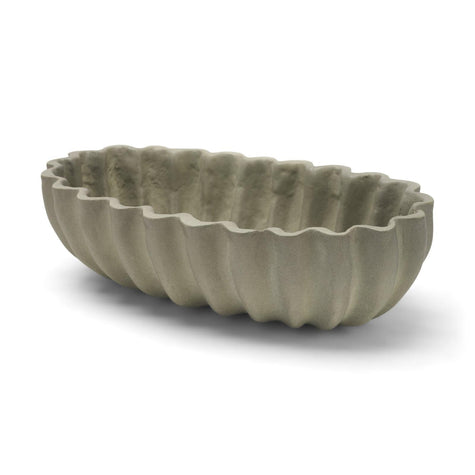 Mercana Camelia Fluted Sage Green Paper Mache Long Centerpiece Bowl