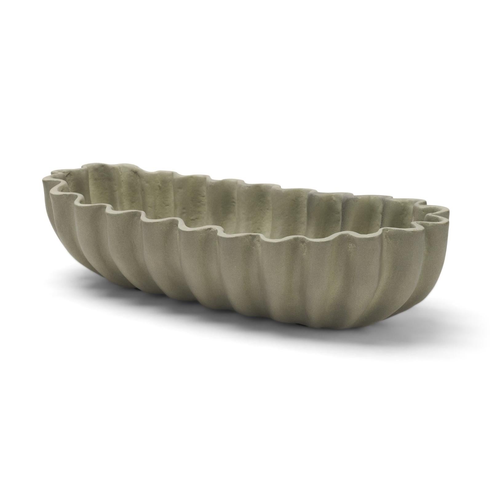 Mercana Camelia Fluted Sage Green Paper Mache Round Centerpiece Bowl