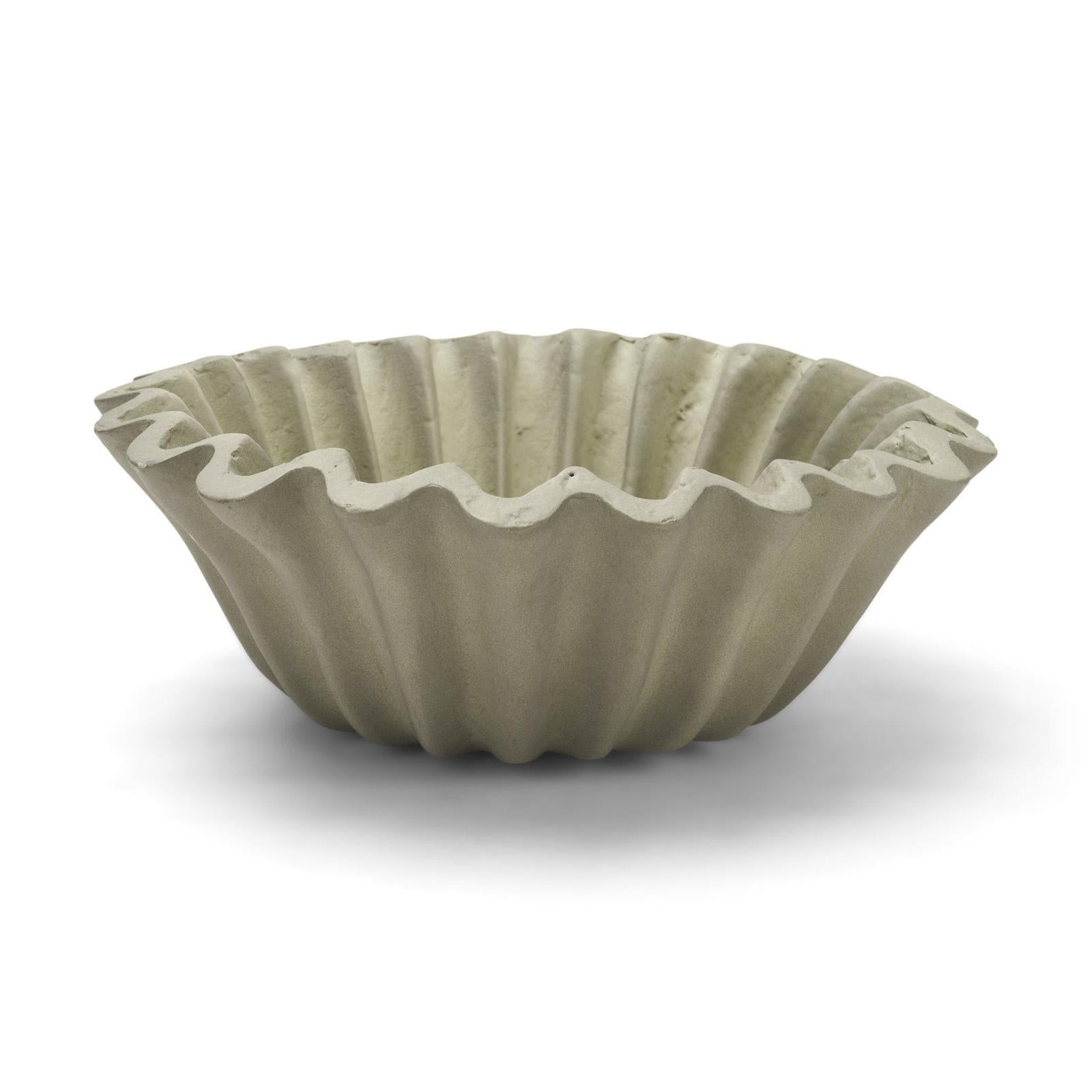 Mercana Camelia Fluted Sage Green Paper Mache Round Centerpiece Bowl