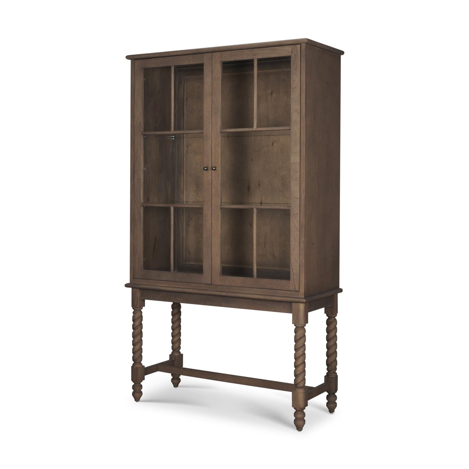 Mercana Cromwell Spiral Turned Display Cabinet | Mid-Brown Wood