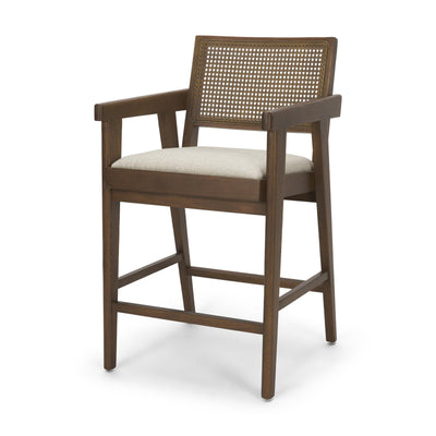 Mercana Reid Framed Brown Cane Cream Fabric Counter Stool