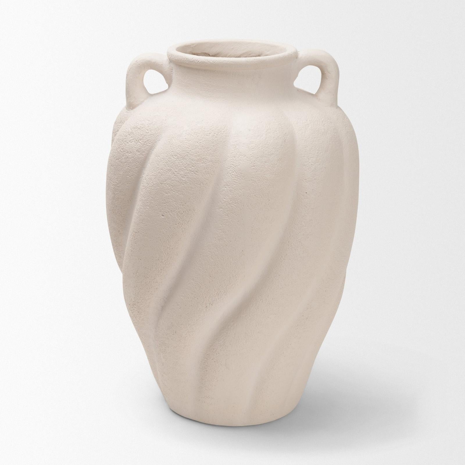 Mercana Syros Twisted Cream Ceramic Urn Vase