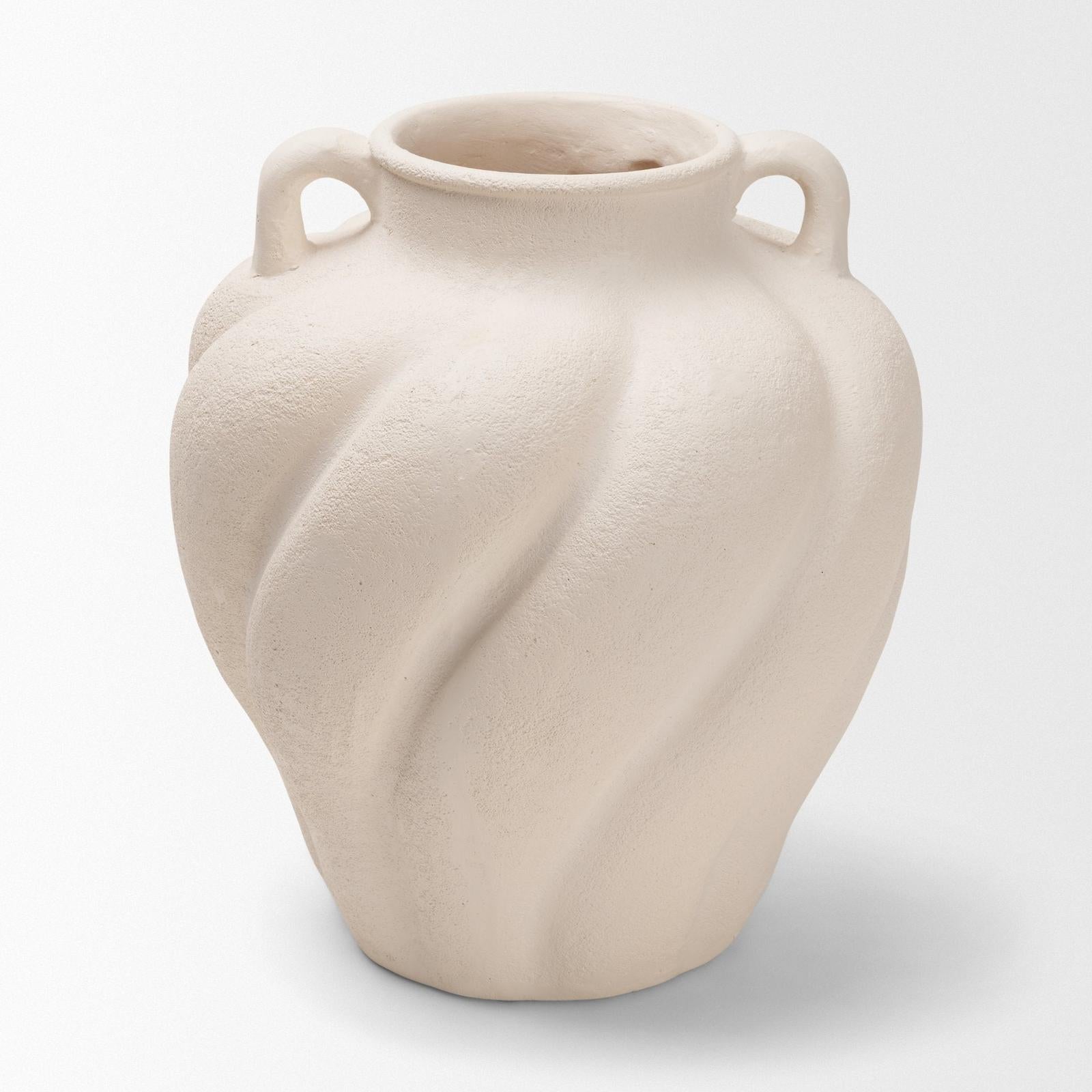 Mercana Syros Twisted Cream Ceramic Urn Vase