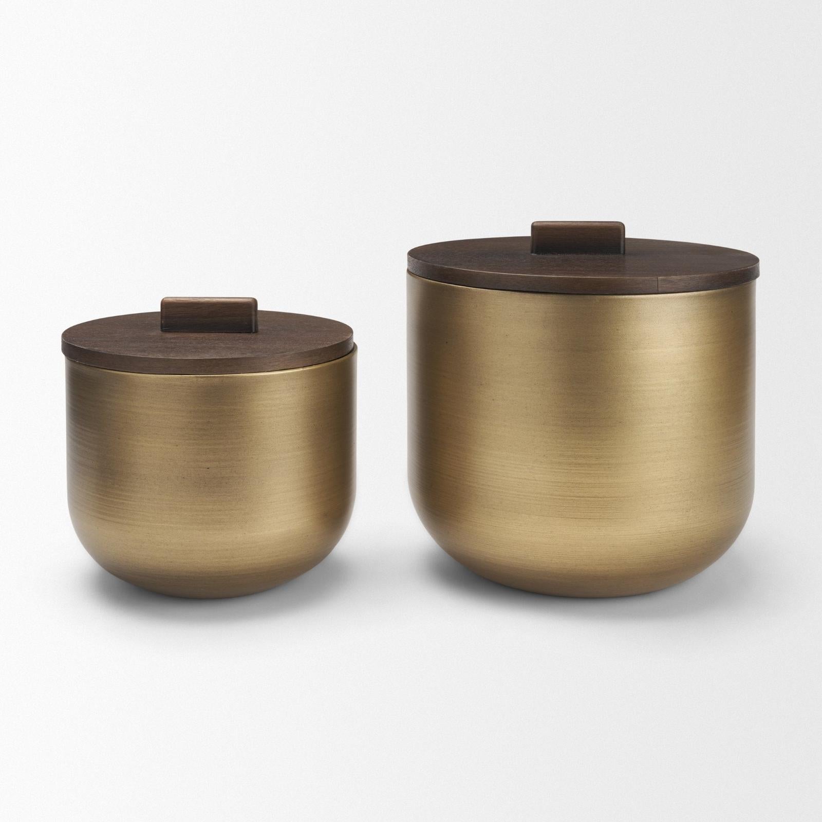 Mercana Voss Brass Metal w/ Dark Brown Lid Canister Set