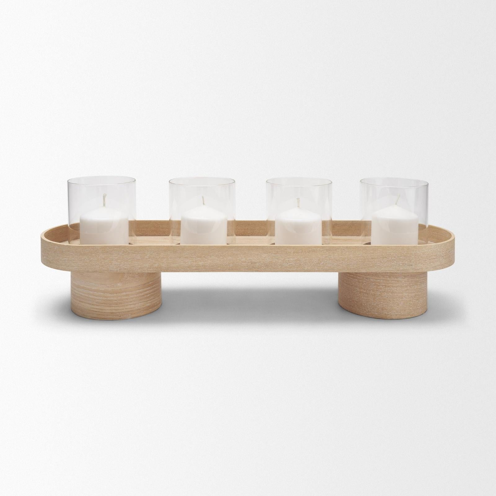 Mercana Plinth Wood w/ Glass Candle Holder