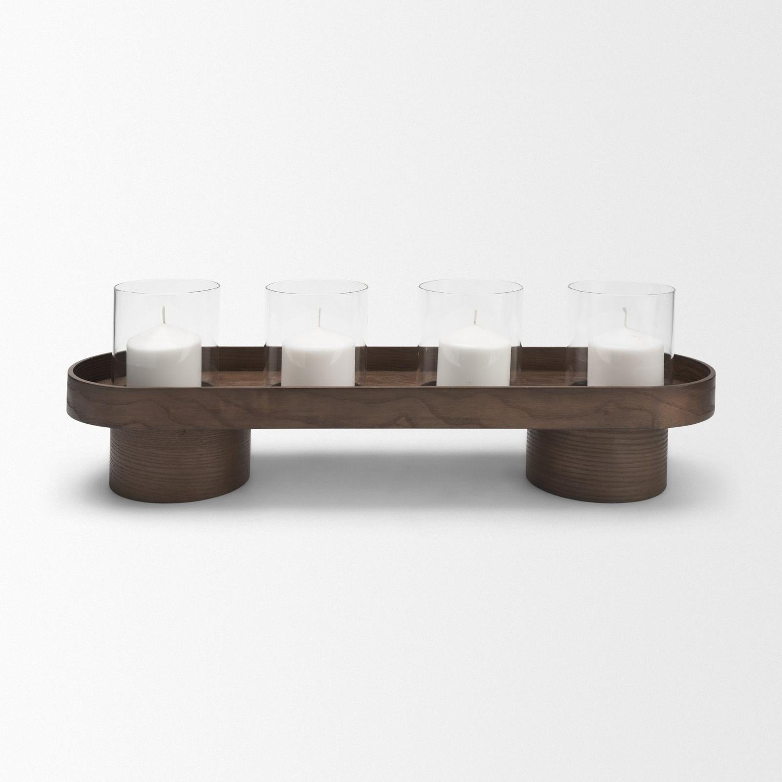 Mercana Plinth Wood w/ Glass Candle Holder