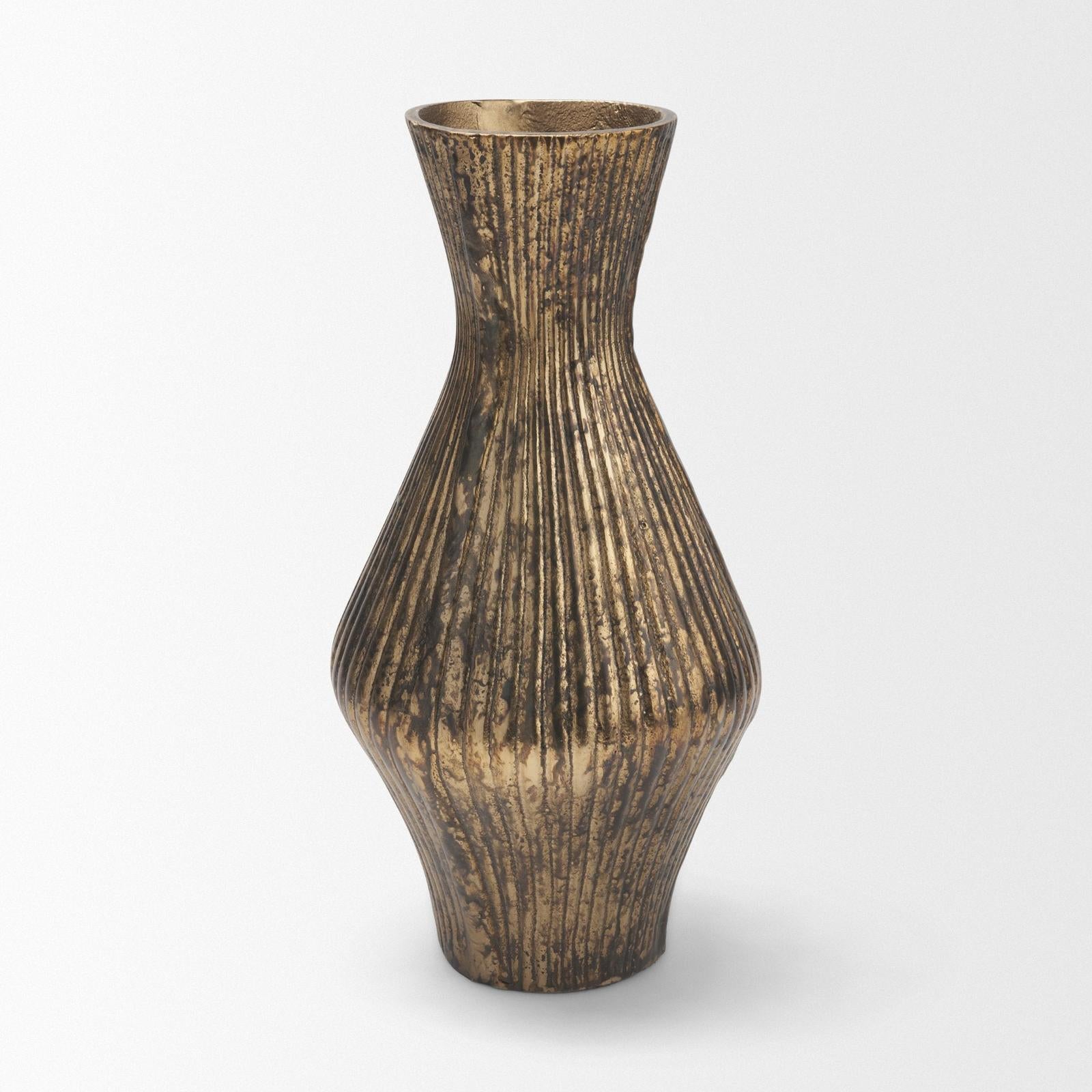 Mercana Patine Metal Fluted Hourglass Decorative Vase