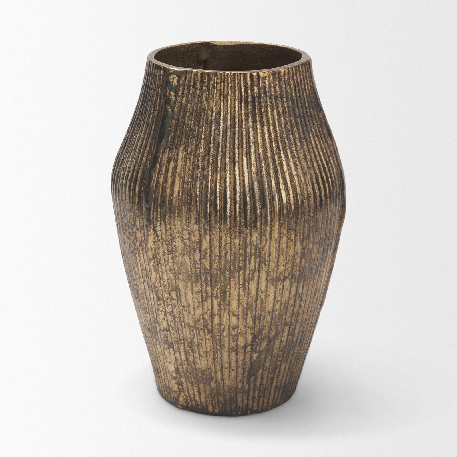 Mercana Patine Wide Metal Fluted Decorative Vase