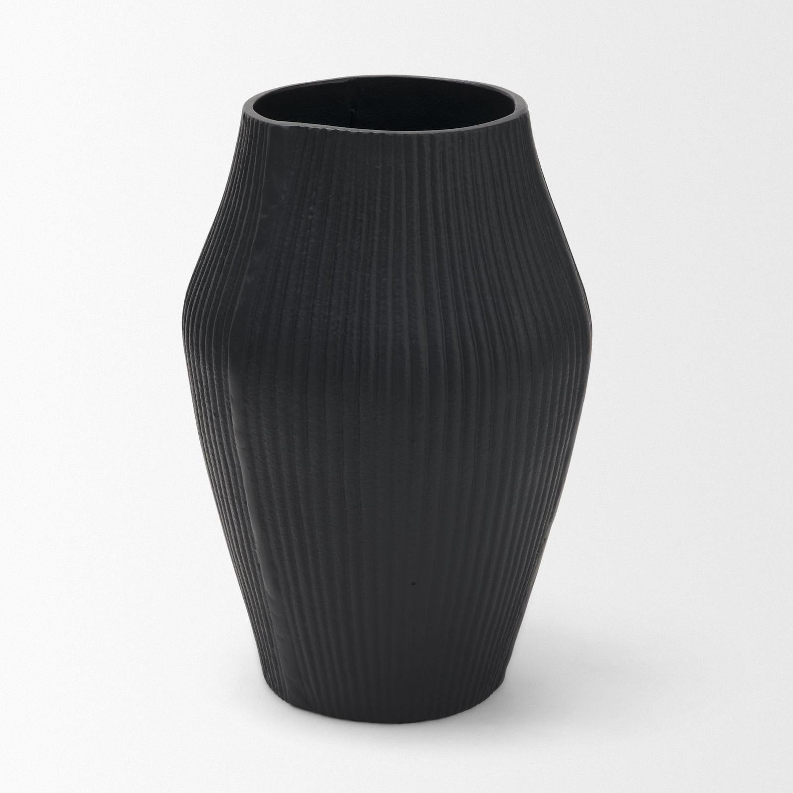 Mercana Patine Wide Metal Fluted Decorative Vase