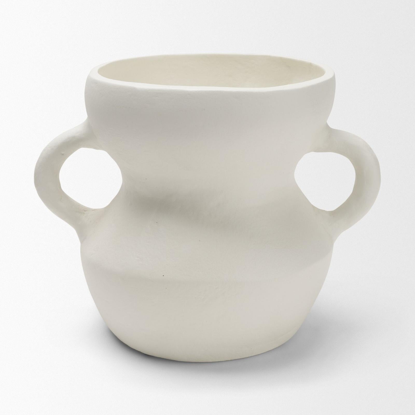 Mercana Mika Wide White Ceramic Vase w/ Handles