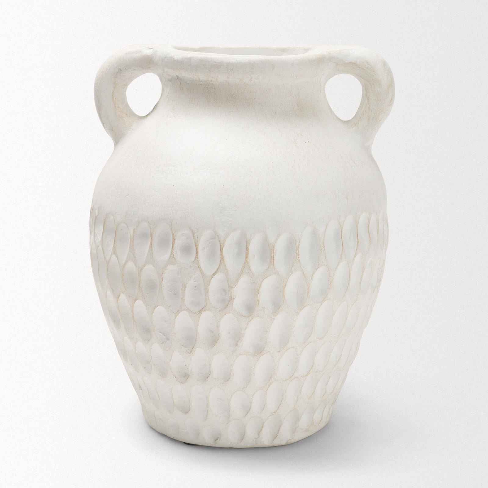 Mercana Basma White Scale Textured Ceramic Vase w/ Handles