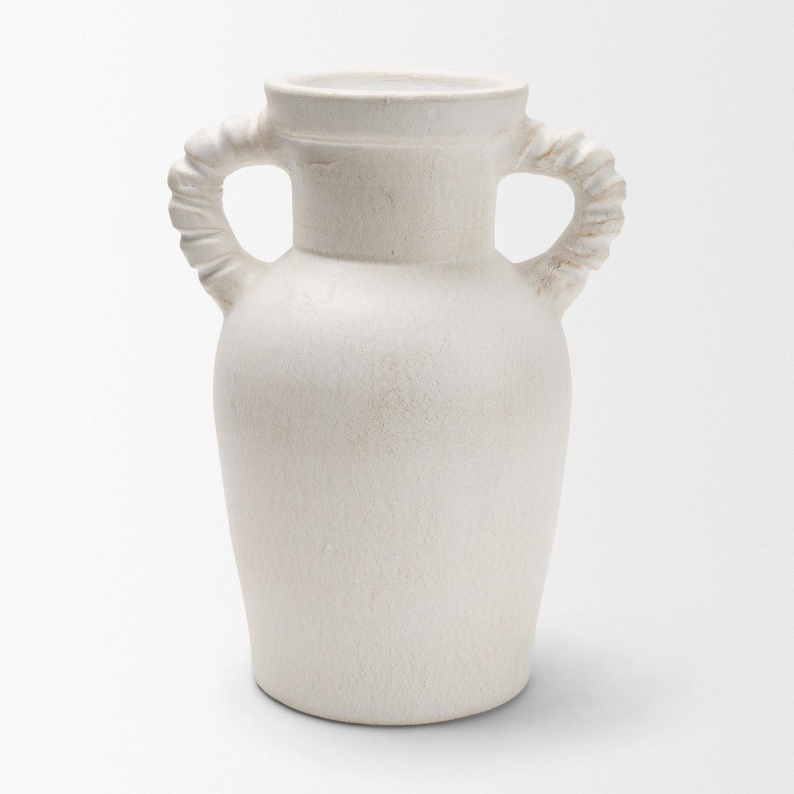 Mercana Trenza White Ceramic Vase w/ Twisted Handles