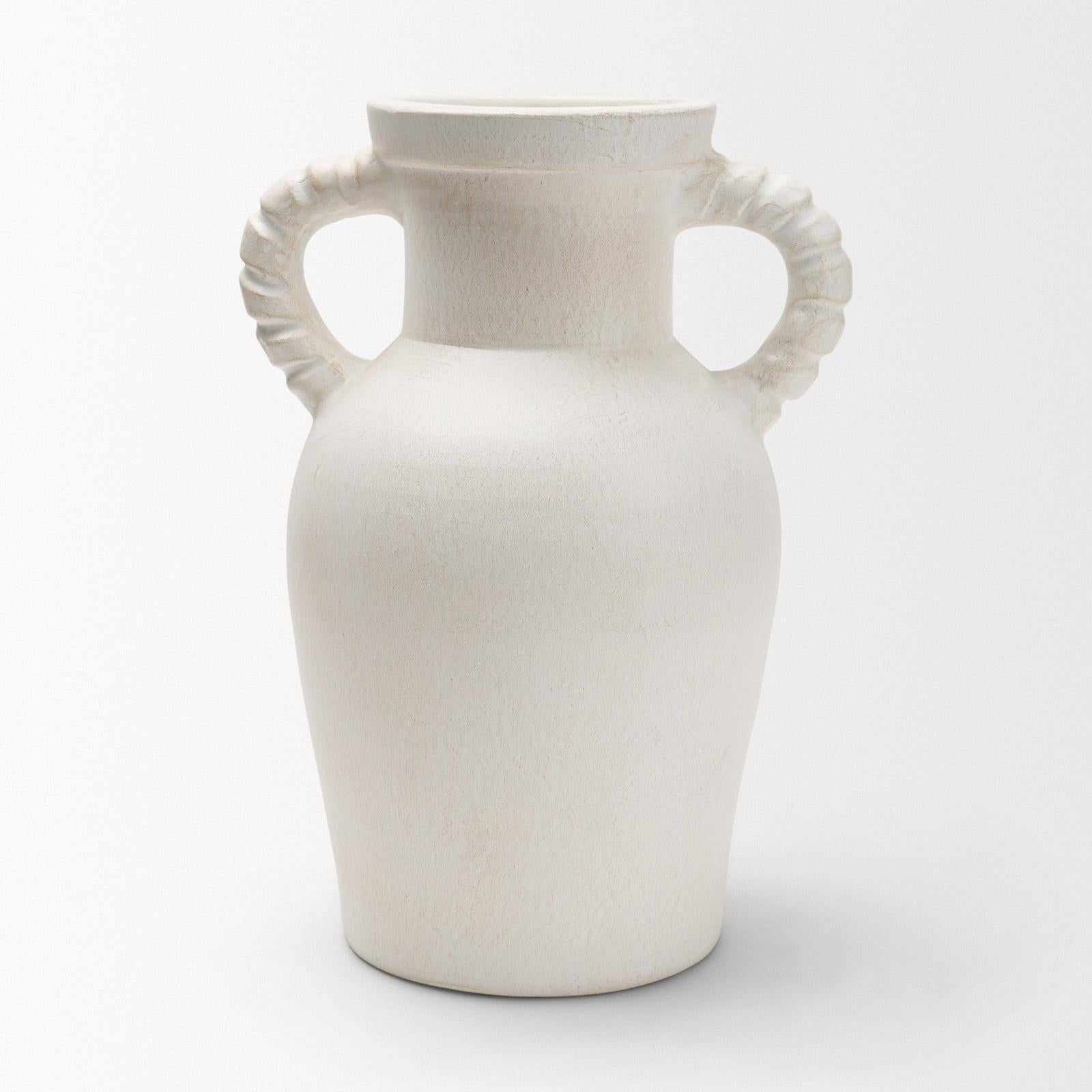 Mercana Trenza White Ceramic Vase w/ Twisted Handles