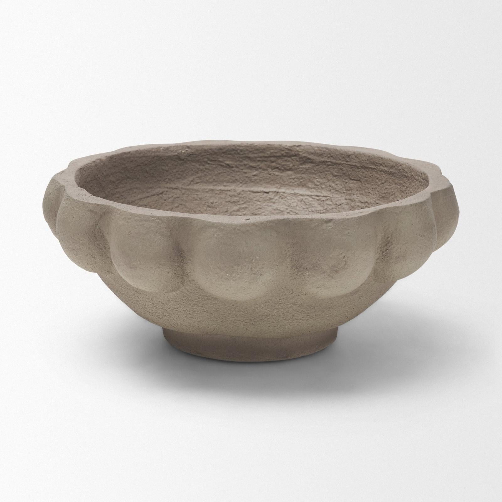 Mercana Konya Earthen Gray-Brown Dotted Paper Mache Centerpiece Bowl