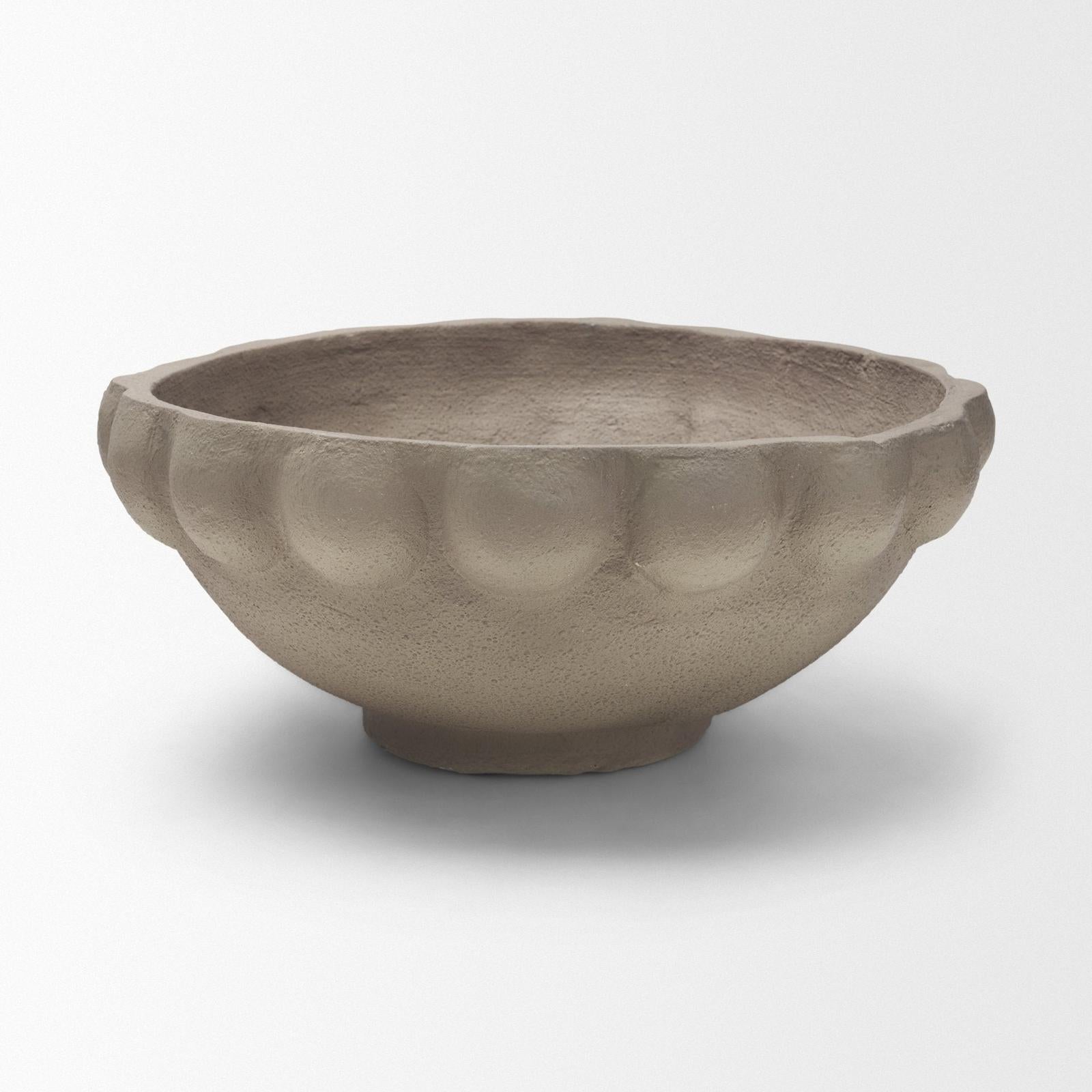 Mercana Konya Earthen Gray-Brown Dotted Paper Mache Centerpiece Bowl