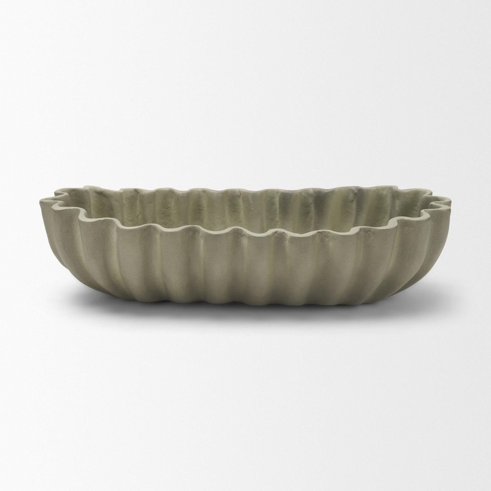 Mercana Camelia Fluted Sage Green Paper Mache Round Centerpiece Bowl