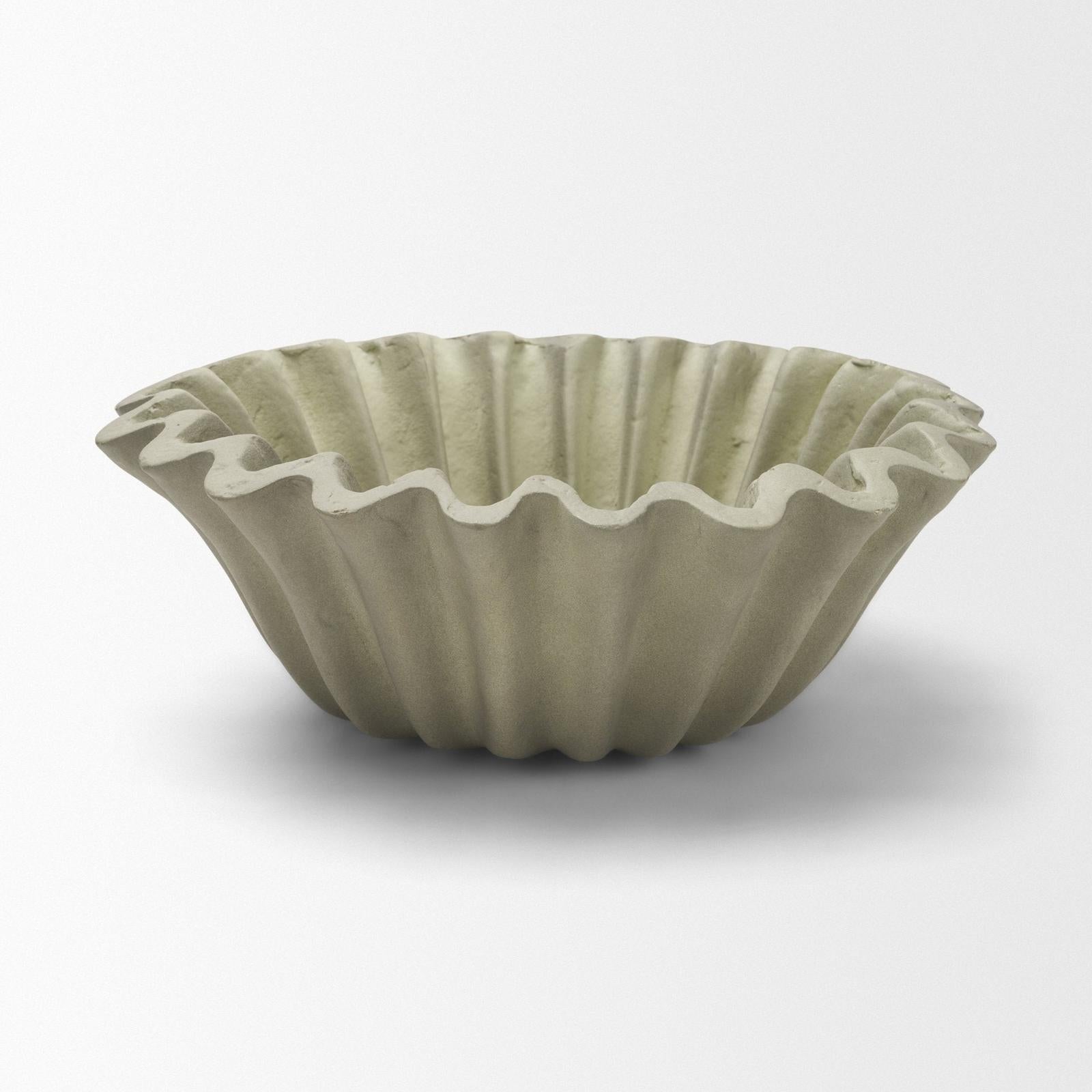 Mercana Camelia Fluted Sage Green Paper Mache Round Centerpiece Bowl