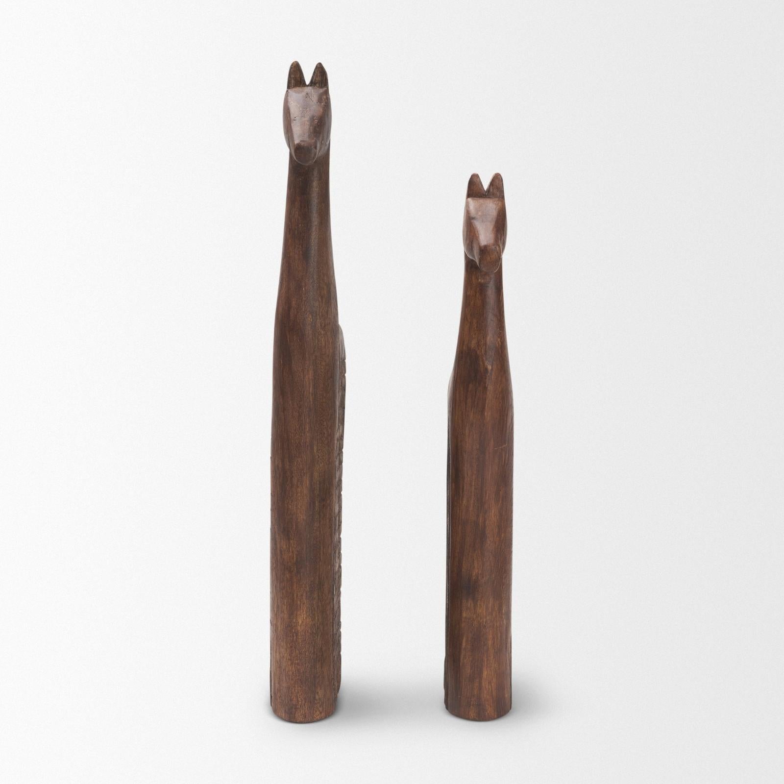 Mercana Farasi Medium Brown Wood Carved Horse Object - Set of 2