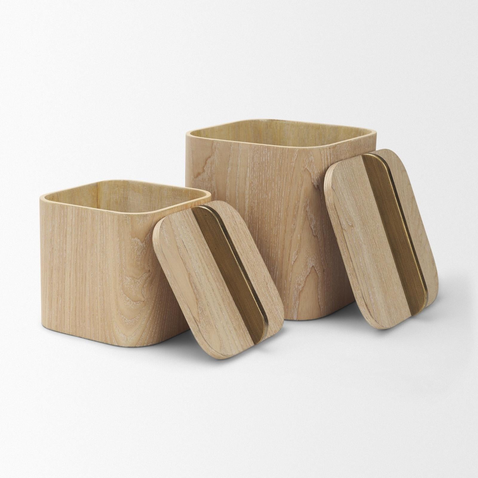 Mercana Benton Wood w/ Brass Handle Decorative Box Set