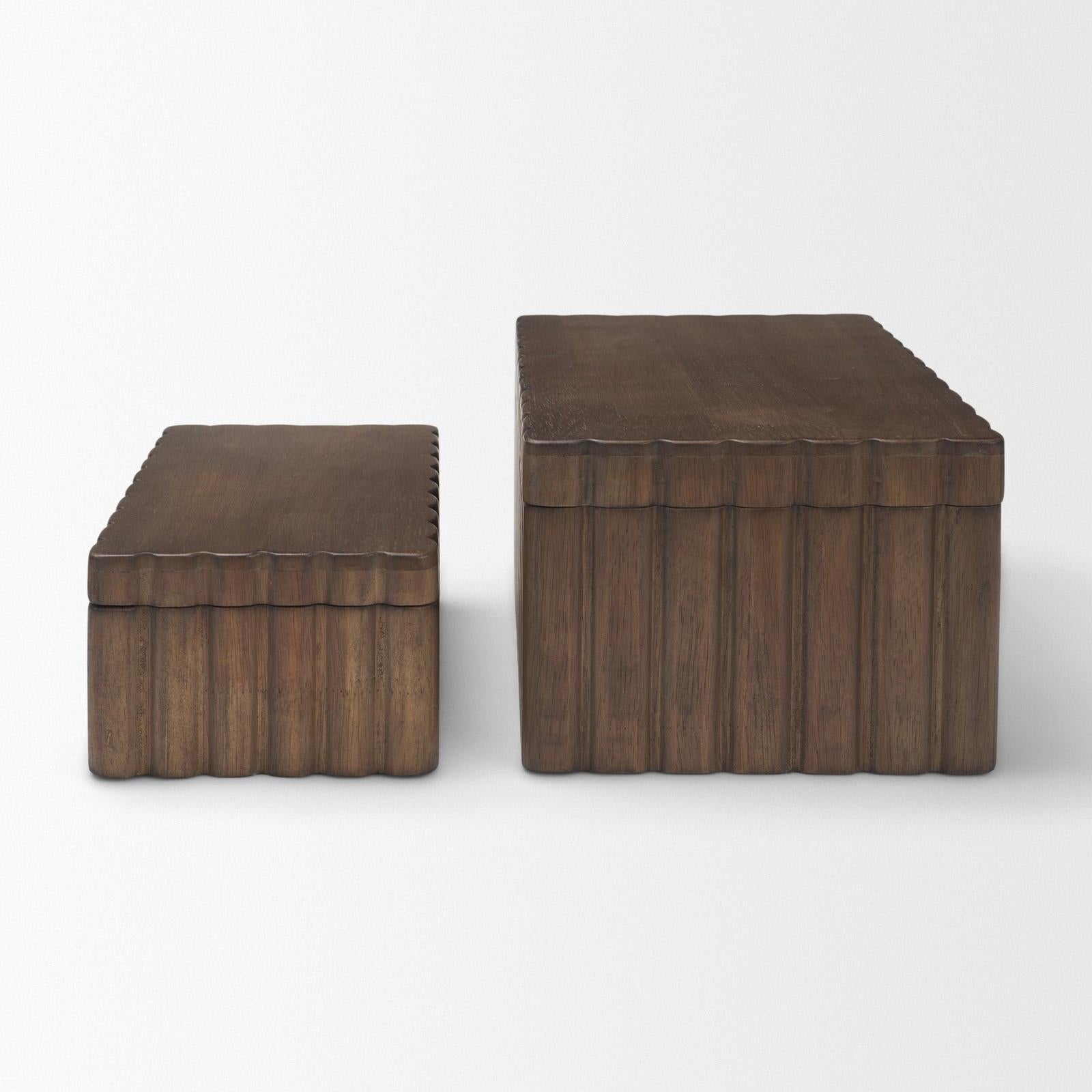Mercana Strata Fluted Walnut Wood Decorative Box Set