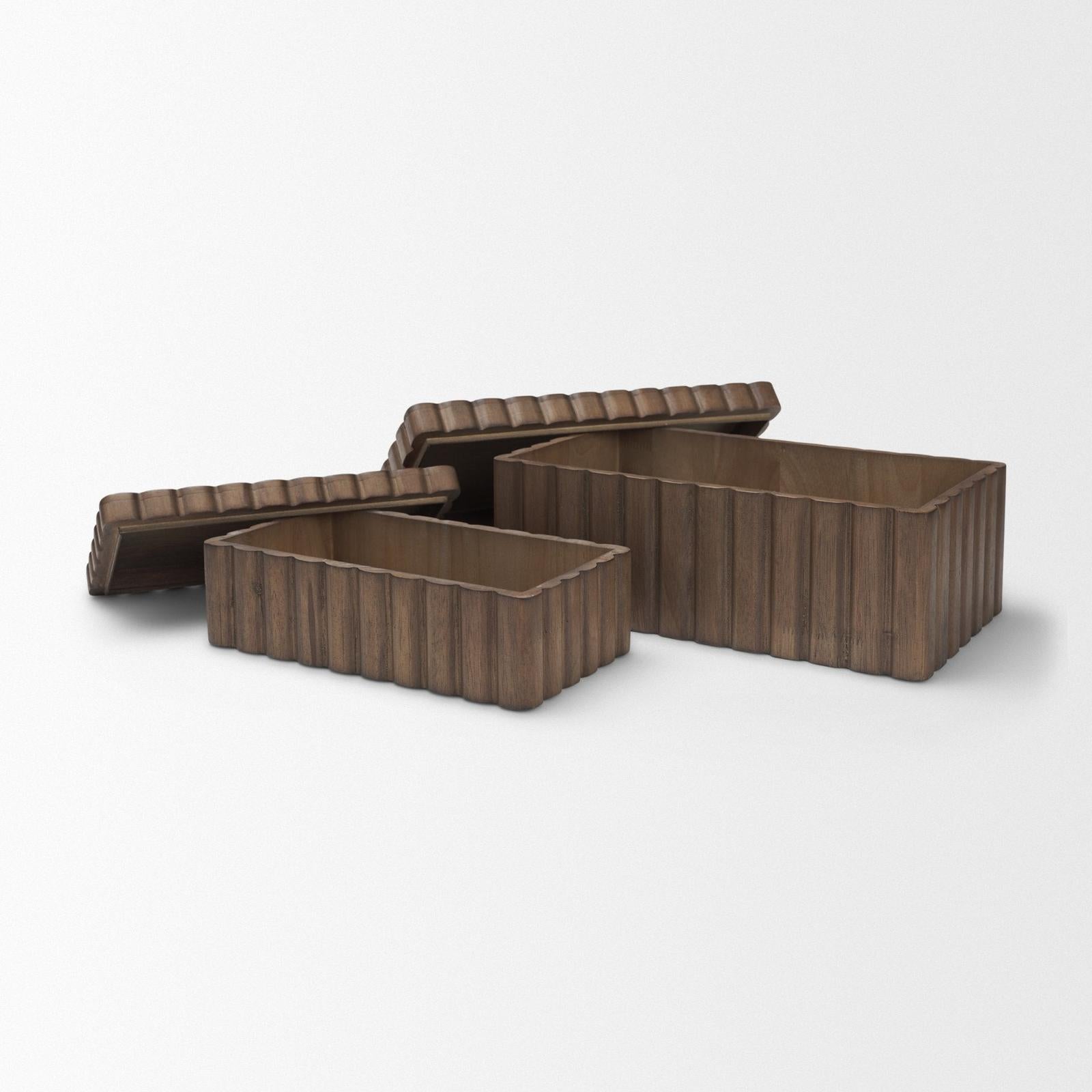 Mercana Strata Fluted Walnut Wood Decorative Box Set
