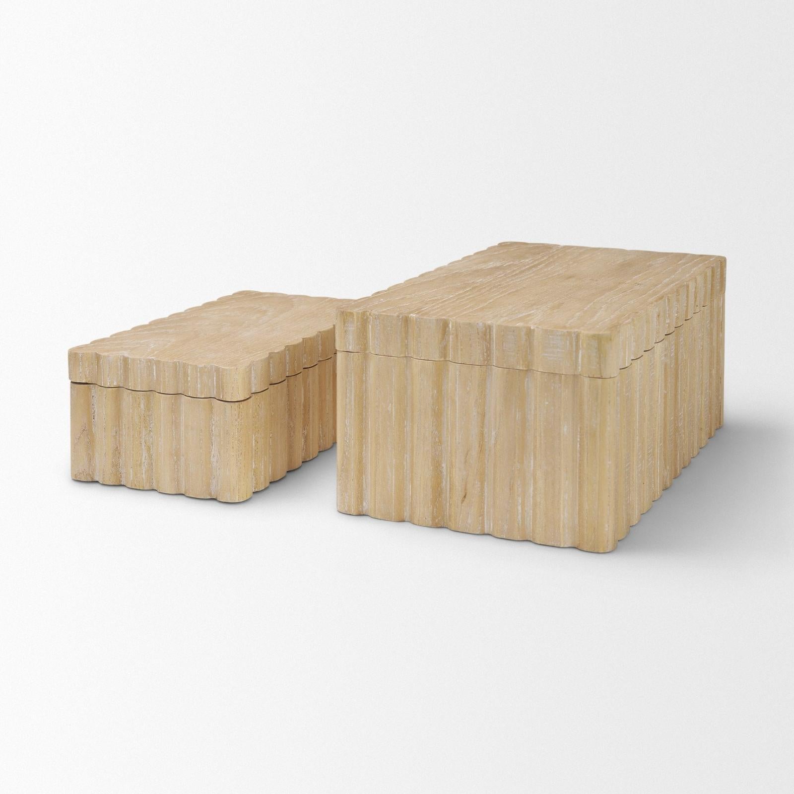 Mercana Strata Fluted Walnut Wood Decorative Box Set