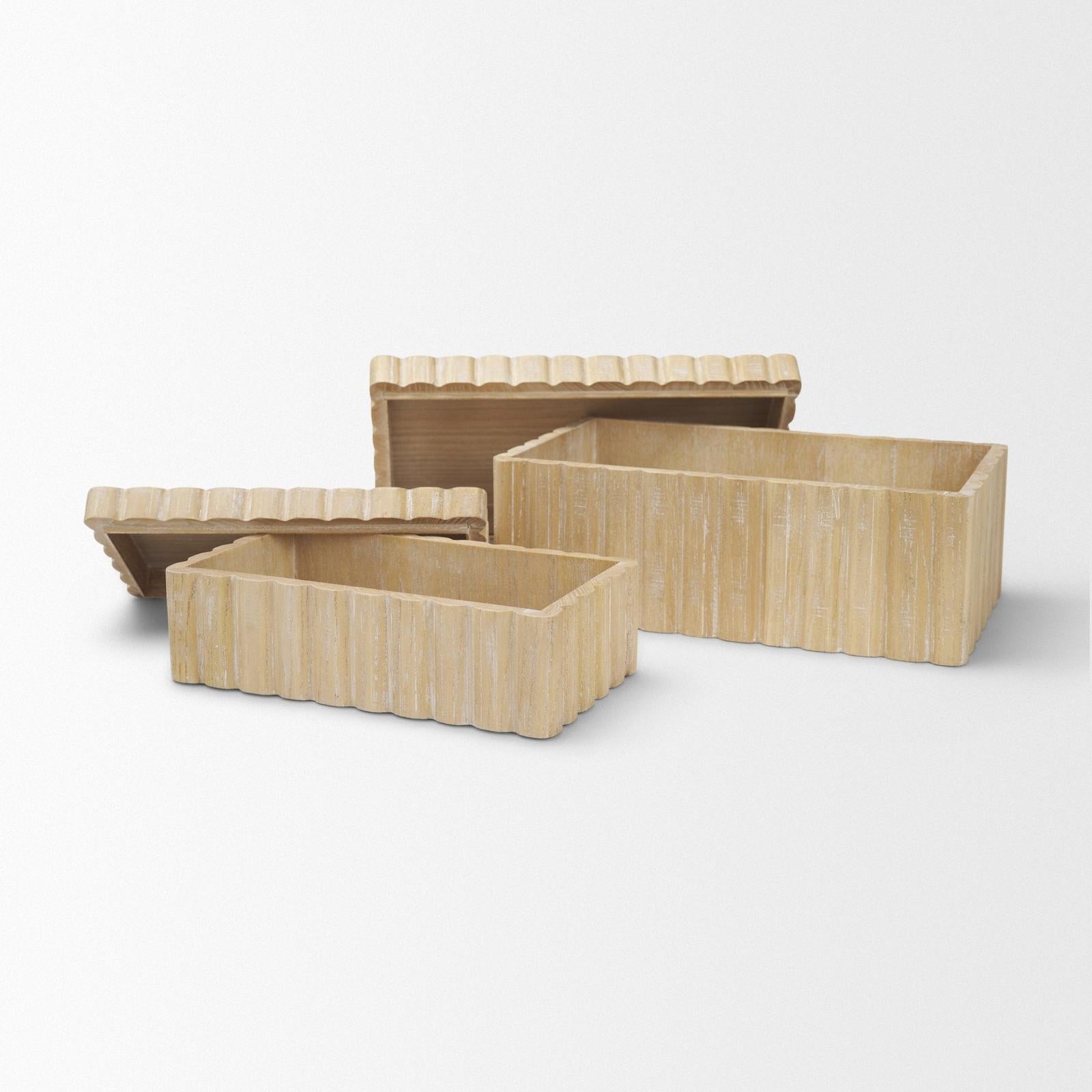Mercana Strata Fluted Walnut Wood Decorative Box Set