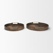 Mercana Langford Walnut Wood w/ Brass Handles Decorative Tray Set