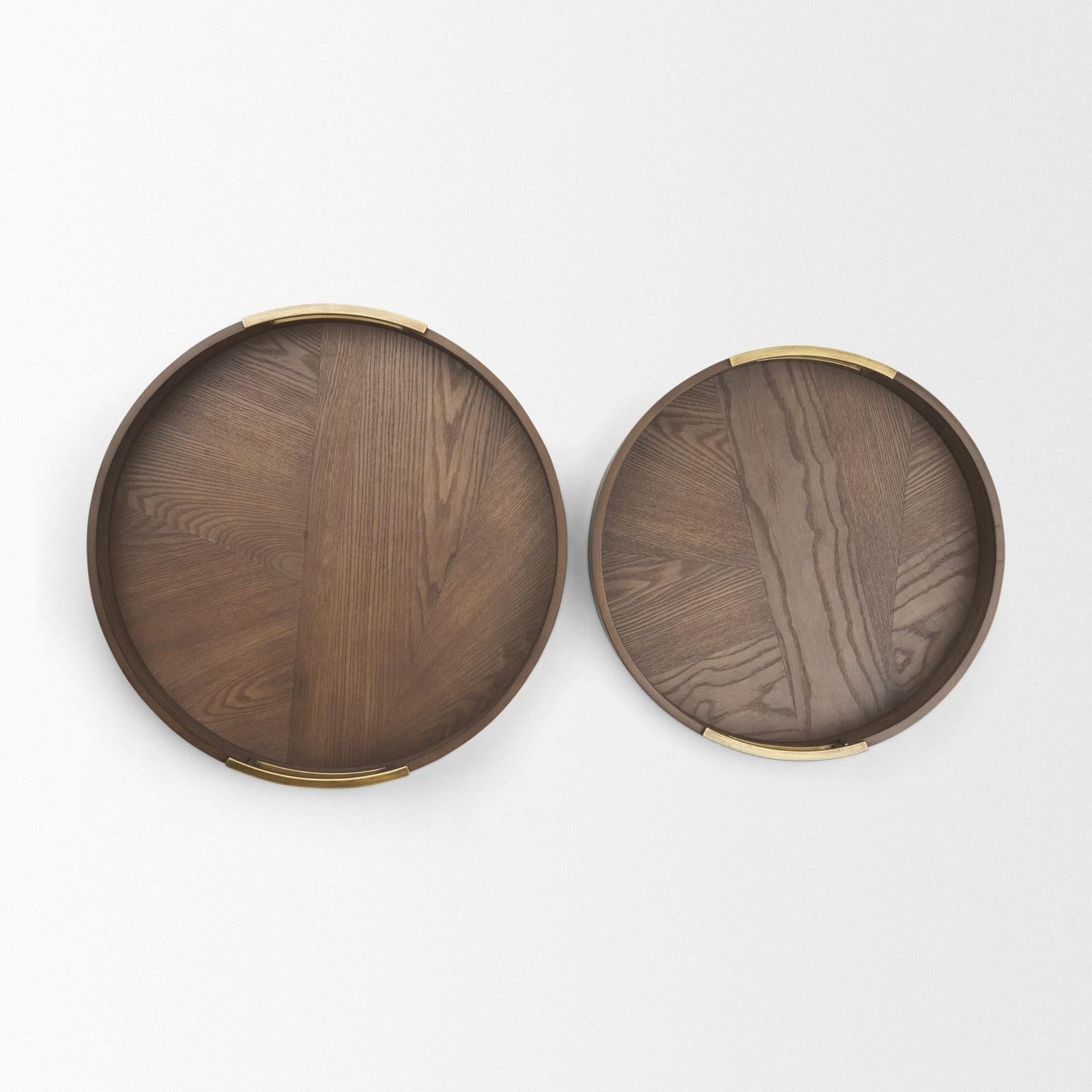 Mercana Langford Walnut Wood w/ Brass Handles Decorative Tray Set