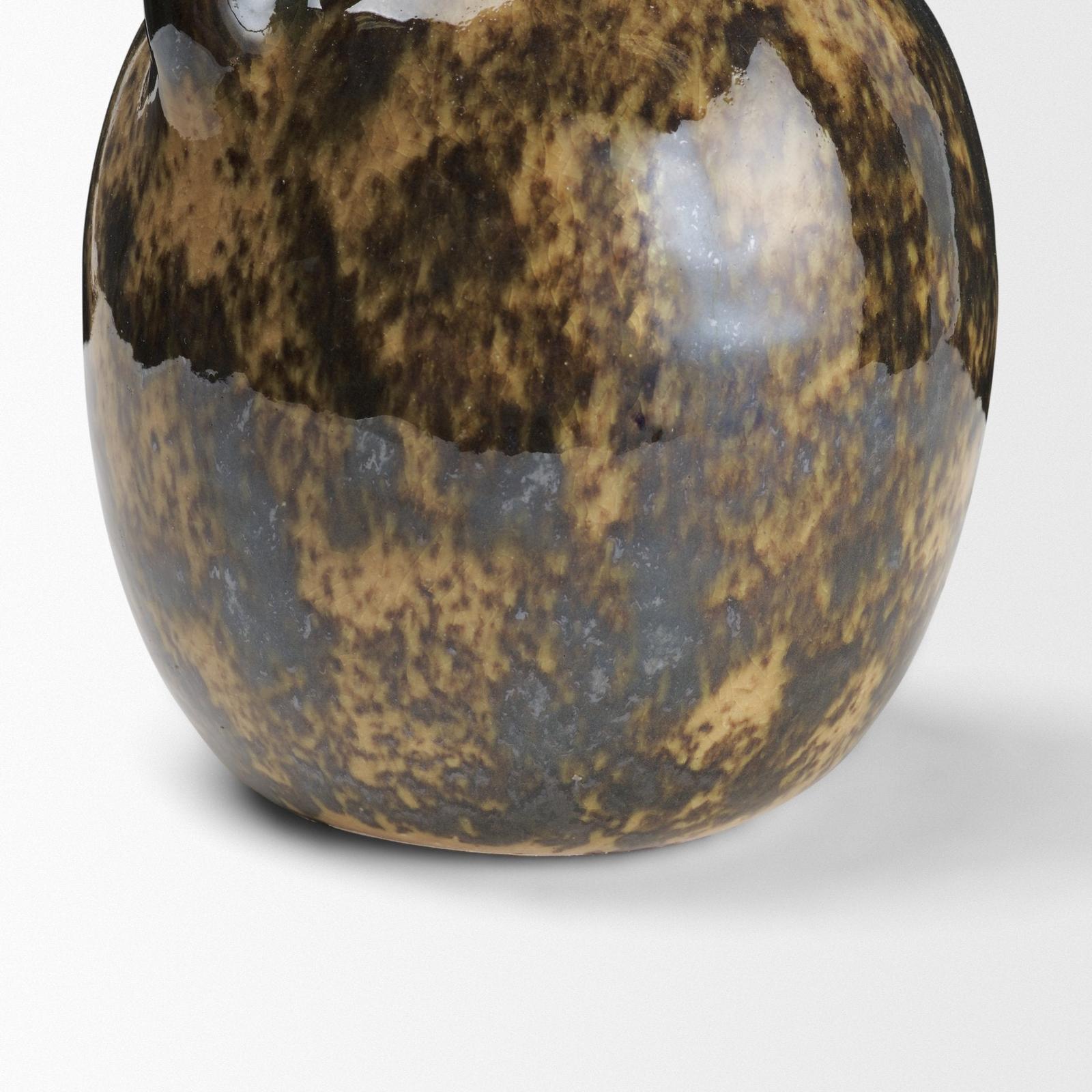Mercana Aven Mottled Brown Glazed Ceramic Tall Neck Decorative Vase w/ Handles