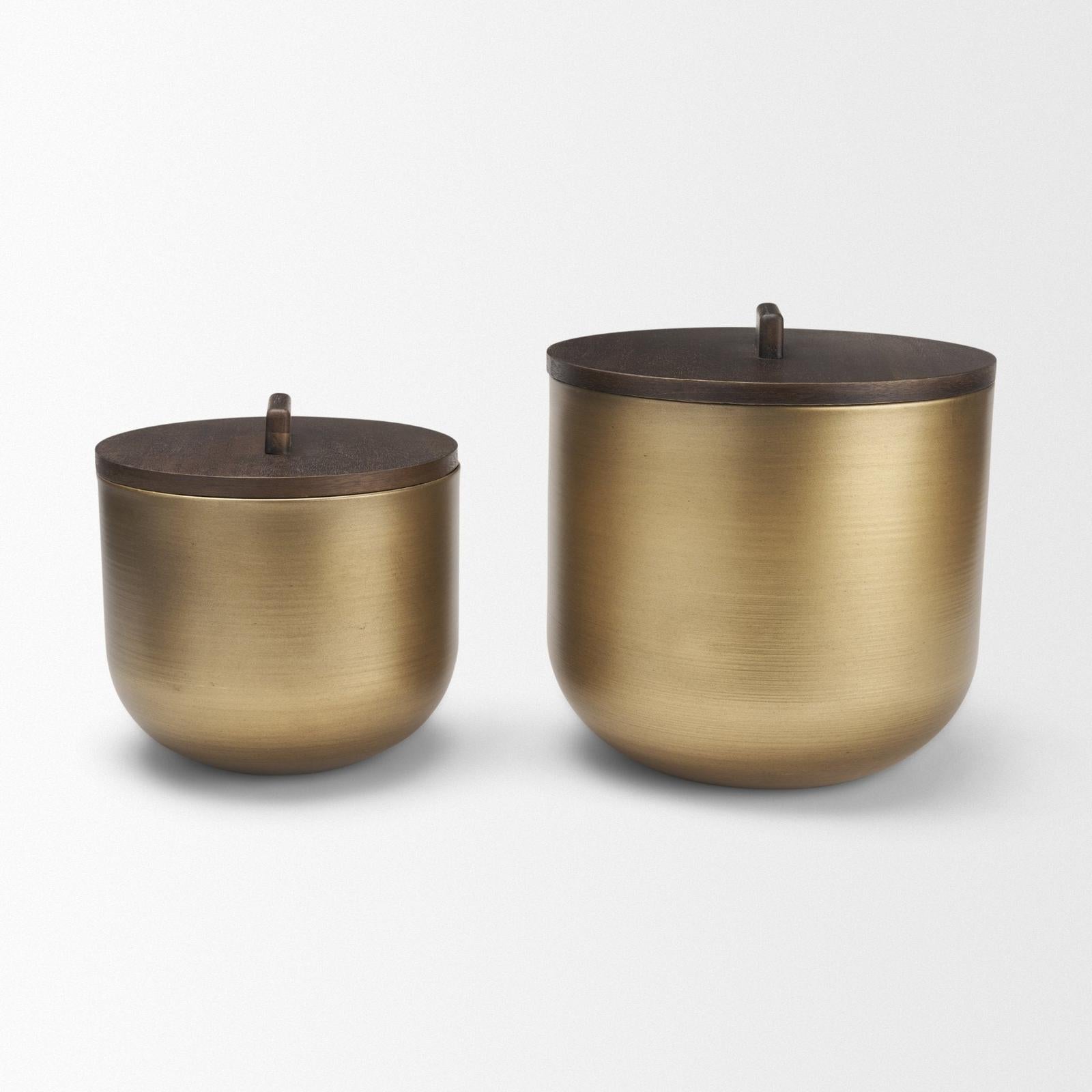 Mercana Voss Brass Metal w/ Dark Brown Lid Canister Set