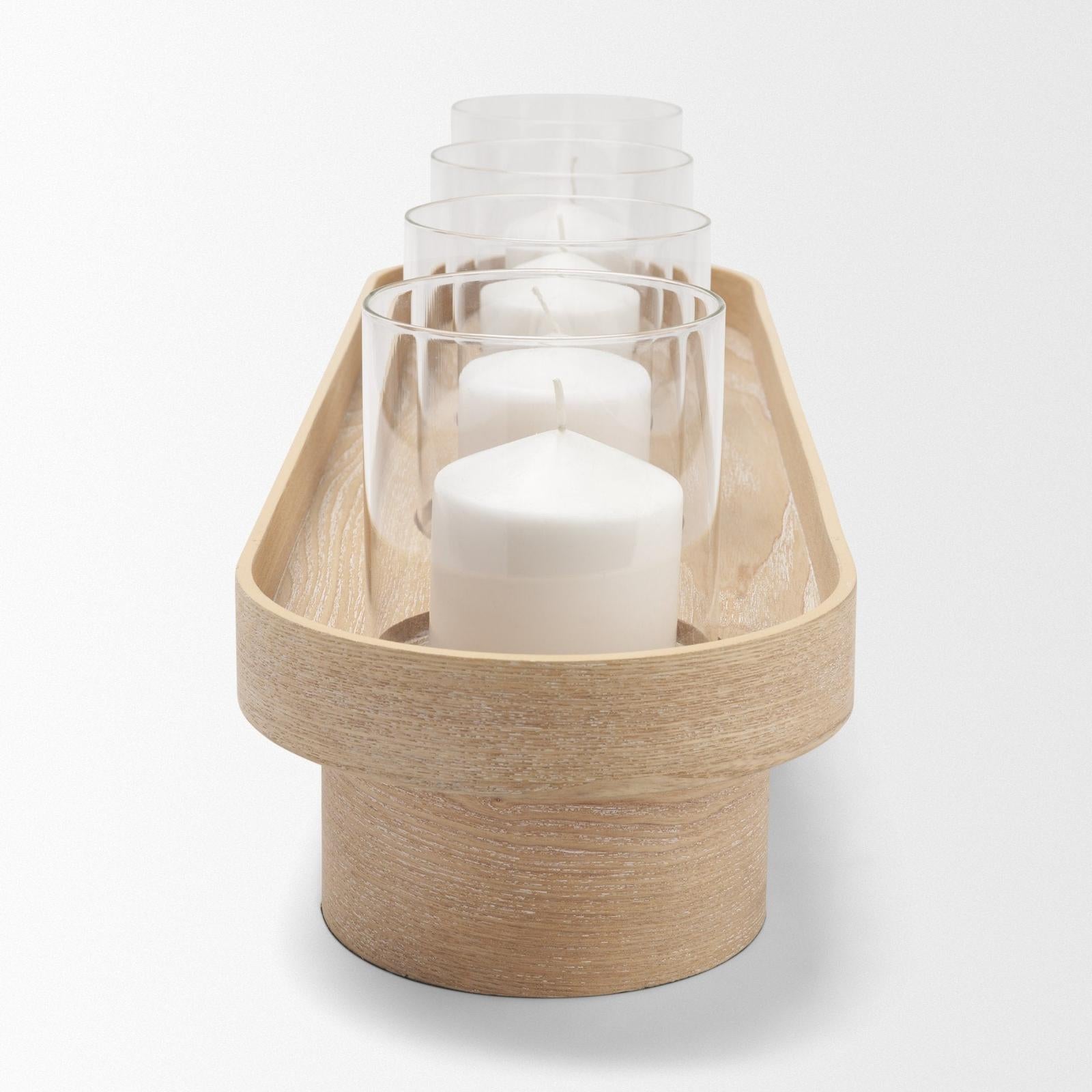 Mercana Plinth Wood w/ Glass Candle Holder